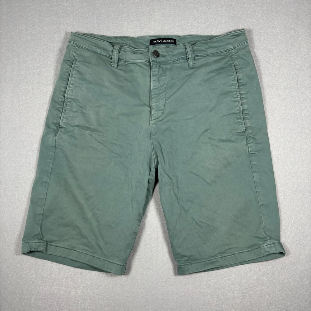 Mavi Mike Men's Chino Shorts Size 34 Cotton Twill Green 10" Inseam Casual